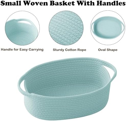 Woven Rope Basket - Baby Gift Basket with Bag & Ribbon, Aqua - Image 3