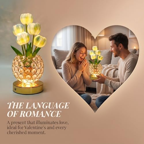 Tulip Night Light with Dazzling Crystal-Like Base, 3-Color Touch Control Flower Lamp, Stepless Dimming Rechargeable Floral Table Lamp, Aesthetic Romantic Gifts for Women Mom Wife (Blue) - Image 7