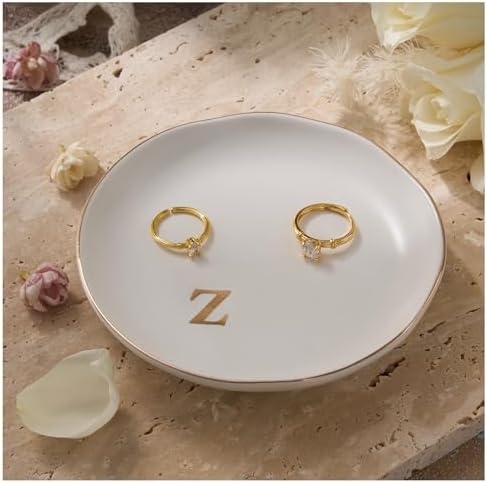 Lolalet Handmade Ceramic Ring Dish Jewelry Tray Plate with Initial, Small Monogram Gift for Her Women Girls Mother, Hostess, Engagement, Bridal Shower, Maid of Honor, Bridesmaid, Birthday, Christmas by Lolalet