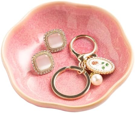 BEUNAIZER Ceramic Ring Dish, 4.3 in Flower Jewelry Tray with Raised Sides by BEUNAIZER