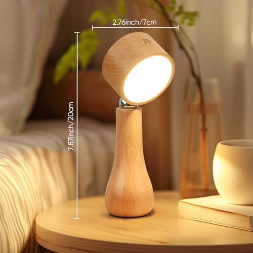 LONRISWAY LED Wooden Mushroom Lamp, Rechargeable Battery Operated Portable Cordless Touch Switch Small Lamp, Stepless Dimming, 360 Degree Rotation Angle Adjustable，Night Light for Birthday Gifts - Image 6