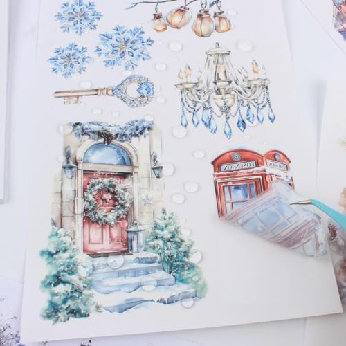 Ice and Snow Winter Scrapbook Stickers for Scrapbooking Supplies, 20 Sheets A5 Washi Paper Transparent PET Die Cut Stickers Book for Journaling, Junk Journal, Collage, Adults Crafts Arts - Image 6