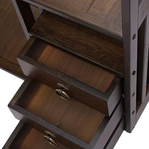 Wood Desktop Bookshelf Bamboo Bookshelf Organizer Desk Rack Storage Shelves w/3 Drawers Office for Top of Desk, Desk Hutch Desktop Book Shelf Home Office Bedroom Sturdy, Brow - Image 6