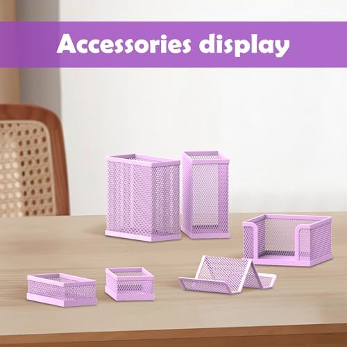 Pen Holder for Desk, 6-Piece Mesh Desk Organizer with Phone Holder, Purple - Image 2