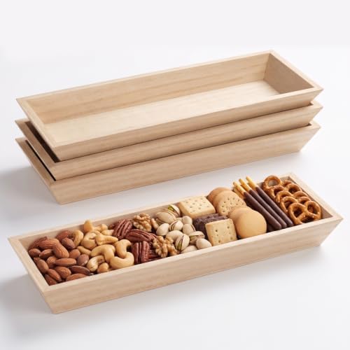 Hammont Wooden Serving Trays Set of 4, 13x5x1.25 InchesNatural Wood Serving Tray for Home Decor, Decorative Wooden Trays for Coffee Table, Ottoman, Kitchen Counter, Dining Table & Organization by Hammont