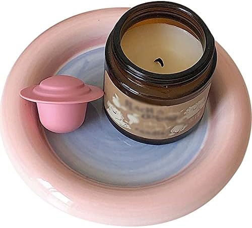 Ceramic Snack Dish Tray Round - Dessert Display Plate Cupcake Storage Tray Jewelry Trinket Tray Dish Desktop Tray Organizer for Home Office Decoration Pink/S by Kelendle