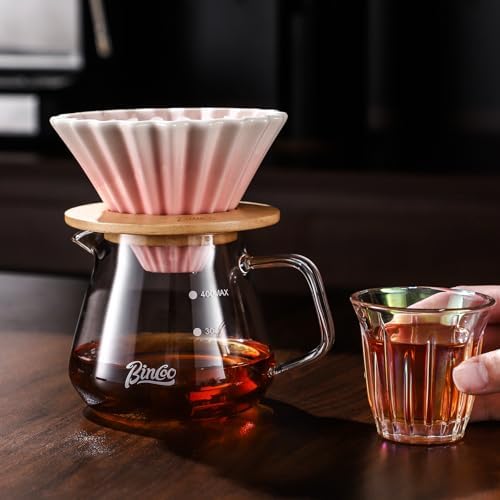 Bincoo 500ML Pour Over Coffee Maker Set with Filter Paper,Ceramic Coffee Dripper with Wood Stand Set for 1-2 Cups-Professional Brewing Tools for Pour Over & Drip for Home Office (Pink) - Image 6