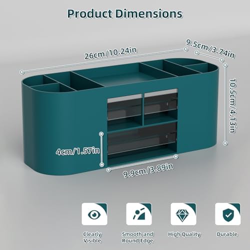 Marbrasse Pen Holder for Desk with 3 Drawers, Multi-Functional Pencil Holder, Desk Organizers and Accessories with 7 Compartments for Home, School, Classroom (Dark Green) - Image 5