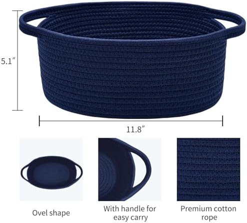 ABenkle Small Basket with Handles, Boho Decorative Rope Woven Dog Cat Toy Storage Bin Shelf Storage Organizer, Easter Christmas Gift Basket, 12"x8"x5" - Image 2