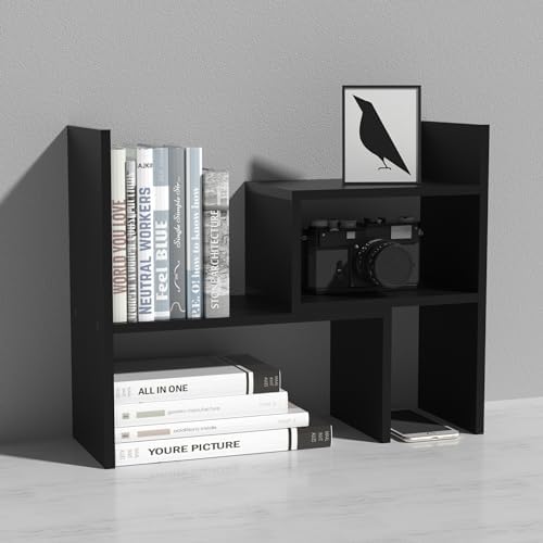 MASAKA B&W - Kawaii Storage Desktop Organizer for Your Desk Space, Double H Plants Display Shelf, Home Office Storage Rack Adjustable Stackable for Office, Dormitory (Black*02) - Image 3