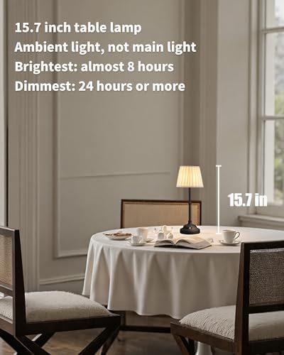 KDG Black Cordless Portable LED Table Lamp, White Fabric Shade Desk Lamp - Image 2