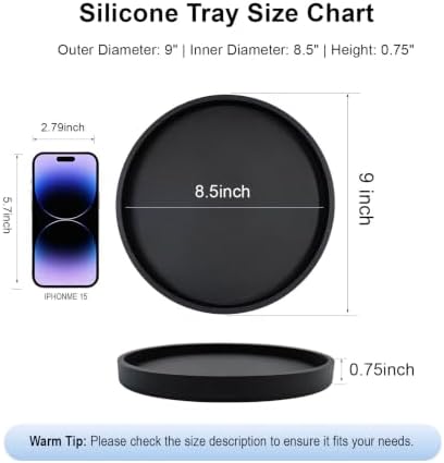Silicone Bathroom Tray, Round Vanity Tray, 9" Black - Image 2