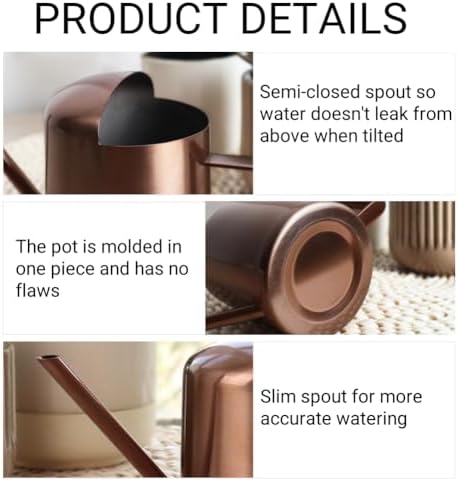 Mini Watering Can Stainless Steel Long Spout 10oz/300ml Small Watering Can for Indoor Desk Plants Outdoor Flowers Succulents Garden Watering Pot Gardening Tool（Copper） - Image 6