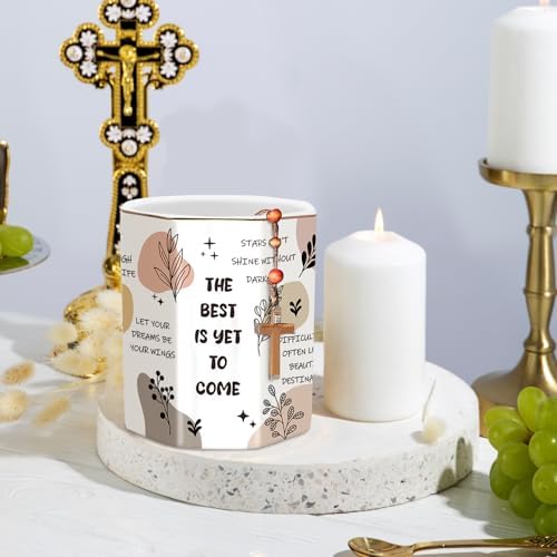 Cute Pen Holder for Desk, Ceramic Pencil Holder, Makeup Brush Holders, Desktop Stationery Organizer for School Students Office Women Teens Girls Boys, Words - Image 4