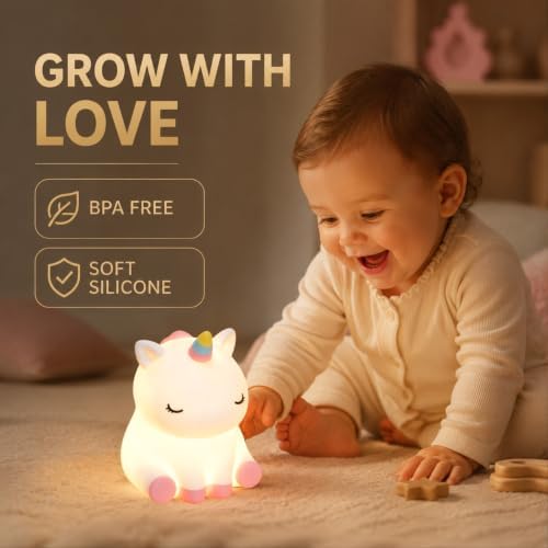 Rytinazzz Unicorn Night Light for Kids, Rechargeable Silicone Unicorn Lamp with Tap Control, 30-Min Auto-Off Timer, Soft Dimmable Nursery Bedside Light, Gifts for Girls - Image 5