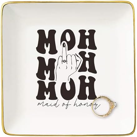 NZY Maid of Honor Proposal Gifts from Bride-Wedding Gifts for Bridesmaid-Bachelorette Party Present for Her Besties Friends Women-Jewelry Tray Trinket Holder Ring Dish-Will You Be My Maid of Honor by NZY