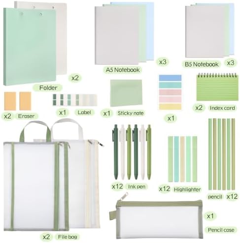 Colarr 54 Pcs Aesthetic College School Supplies Back to School Set,Green - Image 3