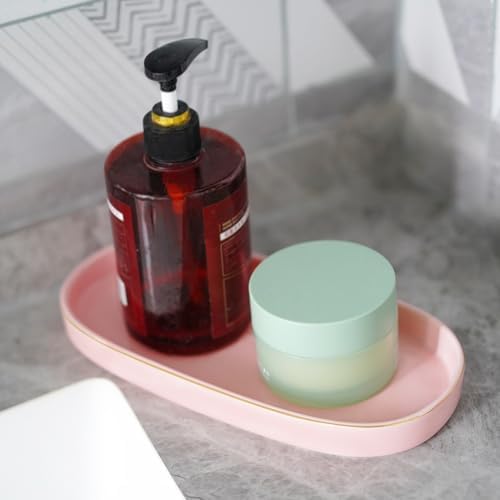 10x5 Bathroom Vanity Tray, Oval Ceramic Decorative Perfume Candle Tray for Bathroom/Kitchen Counter, Pink - Image 2