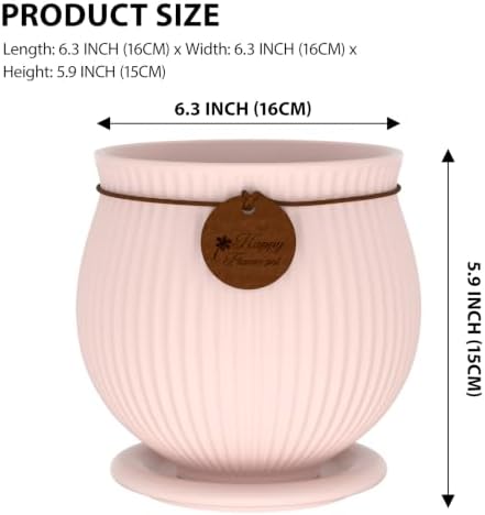 6.3 Inch Pink Ceramic Planter with Drainage Hole and Saucer - Image 2