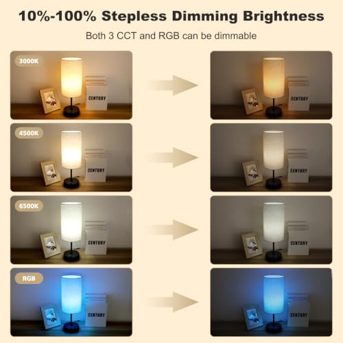 Unicozin 17Inch Table Lamp for Bedroom, Touch Control Bedside Lamp for Reading, 3 CCT & 7 RGB Color Changing, Dimmable Nightstand Lamp for Kids Room Living Room Office, Beige Shade - Image 4