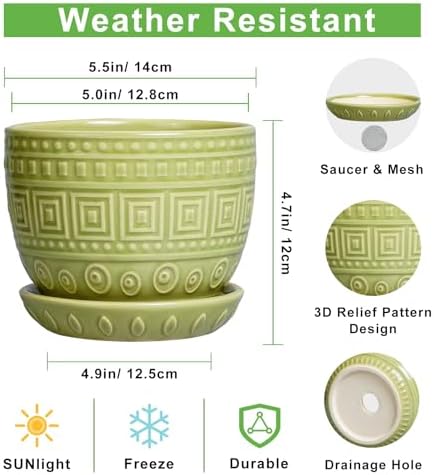 G EPGardening Ceramic Pots for Plants 5.5 Inch Round Ceramic Planter, Green - Image 3
