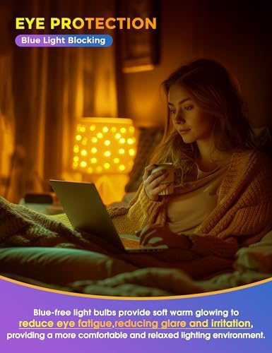 JandCase Amber Light Bulbs, Healthy Sleep,Warm Light Bulbs Blue Light Block - Image 7
