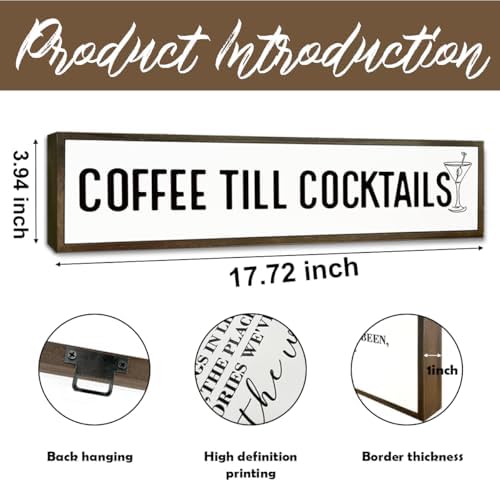 Coffee Decor Signs, Rustic Home Decors for Kitchen Bar, Cafe Decor, Housewarming Party Gift, Decorative Wooden Hanging Sign, Coffee Until Cocktails Sign, 17.8x4x1.2 inches - Image 2