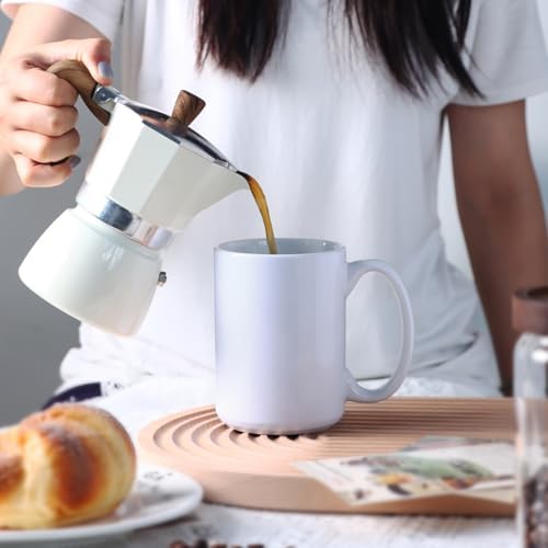 15 OZ Coffee Mug, Classic Blank Ceramic Cup with Large Handle for Tea Latte Cappuccino, White - Image 6