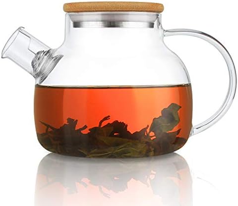 CnGlass Glass Teapot Stovetop Safe,30.4oz Clear Tea pot with Removable Filter Spout,Loose Leaf and Blooming Tea Maker by CNGLASS