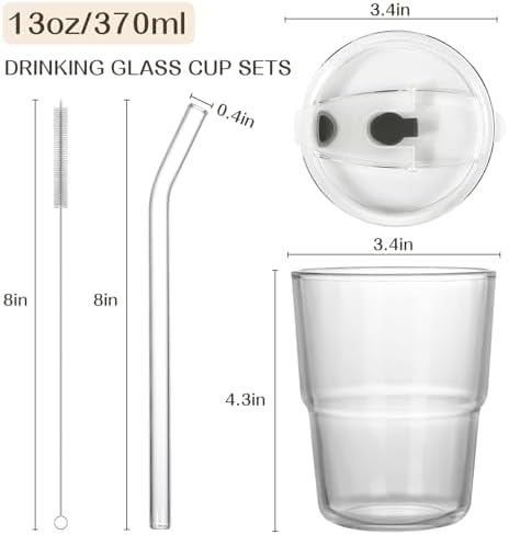 AUFXKOO13oz Glass Tumbler with Straw and Lid，2 Pack Iced Coffee Cups with lids Reusable,Glass to go Coffee Cup,Glass Cups with Lids for Drinking Matcha, Coffee, and Juice. - Image 2