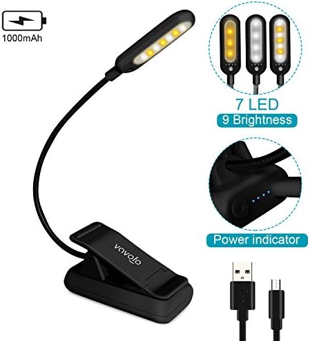 VAVOFO Rechargeable Reading Light, 7 LEDs with 9 Color Temperature 9 Brightness Levels Clip On Book Light for Reading in Bed with Power Indicator for Bookworms (Black) - Image 5