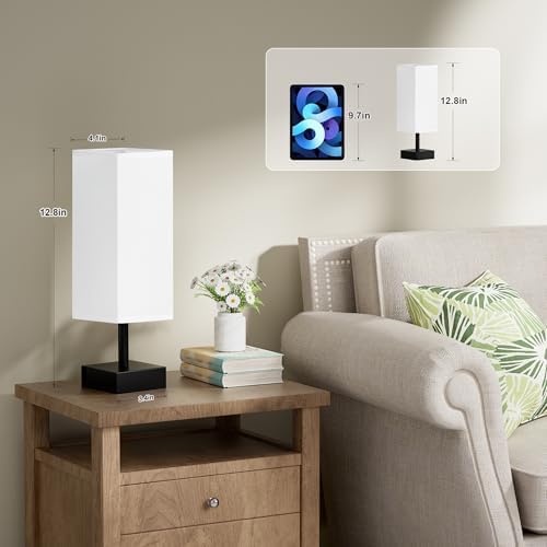 aooshine Small Bedside Table Lamp for Bedroom - Square White Fabric Shade - Image 3
