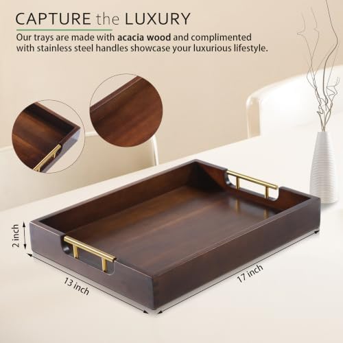 Joy&Grace Acacia Wood Ottoman Tray with Handles 17" x 13" - Image 2