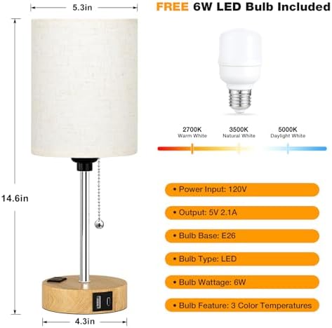 Small Bedside Table Lamp for Bedroom, Desk Lamp with USB Ports for Dorm - Image 4