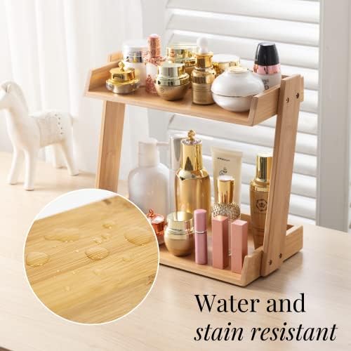 GOBAM Bamboo Makeup & Countertop Organizer, Large - 2 Layer Cosmetics, Lipsticks, Jewelry, Brushes, Hair Accessories & Perfume Organizer for Dresser, Easy Assembly - Natural - Image 5
