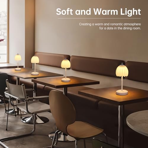 Shenmoyl Tulip Table Lamp with 5200mAh Battery & Touch Control, Cordless Small Table Lamp with 3 Colors, Dimmable Rechargeable Table Lamps for Living Room, Bedroom, Bedside (White Tulip & White Base) - Image 6