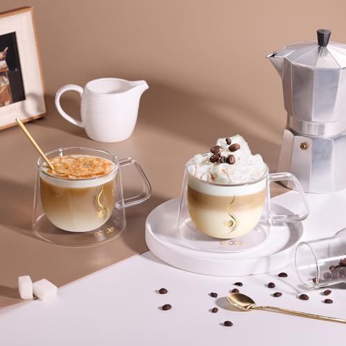 ecooe Double Walled Glass Coffee Mug 12oz Cappuccino Latte Cups Set of 2 - Image 4