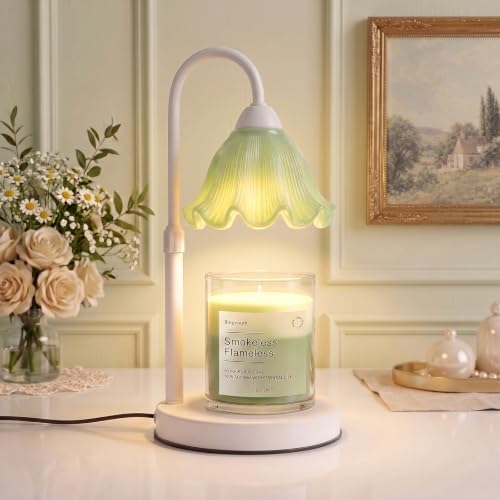 Candle Warmer Lamp with Timer, Modern Candle Warmer for Jar Candles, Electric Wax Warmer, Includes 2 Bulbs, Housewarming, Birthday Gift for Women, Mom - White Celadon by Bingyouth
