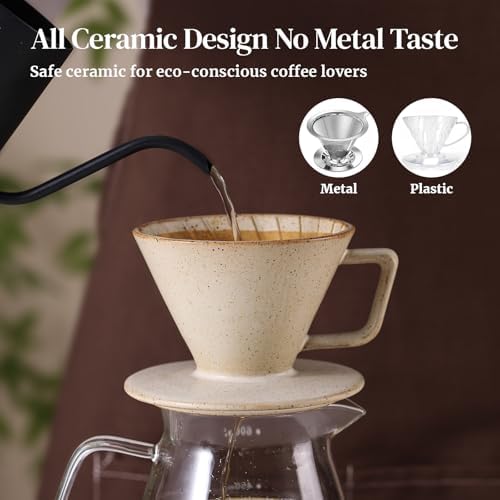 DOWAN Pour Over Coffee Maker, Non-Electric Pour Over Coffee Dripper, Manual Brew Maker, Single Cups Porcelain Slow Brewing Accessories for Gifts, Grey - Image 4