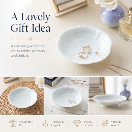 Ceramic Jewelry Dish Tray, Lotus Flower Ring Holder Tray, Elegant Trinket Dish for Rings Earrings Necklace, Glossy & Matte Vanity Organizer for Dresser Nightstand Bathroom Desk Decor, Gift for Women - Image 7