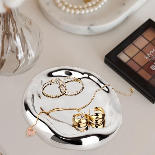 Silver Tray Decorative Vanity Tray Bathroom Tray Ceramic Jewelry Dish - Image 6