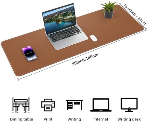 AFIING Cork Desk Mat 55" x 17", Dual-Sided Natural Cork & PU Leather Desk Pad, Non-Slip Waterproof Large Mouse Pad for Office, Home & Gaming (Brown) - Image 2