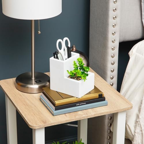 Mind Reader Ceramic Desktop Planter Pencil Cup, Desk Organizer with Faux Succulent, White - Image 5