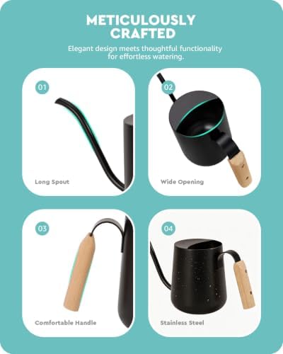 Baffect Watering Can Indoor Plants with Long Spout, 1L / 35oz (Black) - Image 5