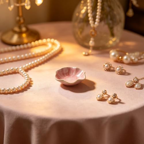 Ceramic Trinket Tray, Petal Shaped Catchall for Vanity, Nightstand or Desk, Small Organizer for Jewelry and Tiny Essentials Ceramic Trinket Tray Jewelry Vanity Catchall Tabletop Organizer Nightstand - Image 4