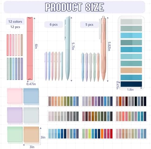 135 Pcs Book Annotation Kit Aesthetic Pencil Case Bag 12 Highlighter 11 Gel Pen 1 Marker 300 Sheet Transparent Sticky Notes Pad 2640 Index Stickers Bible Study Supplies(Kawaii,Black) - Image 4