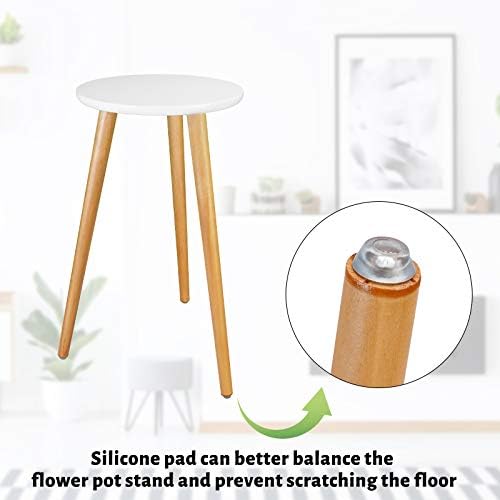 Uneedem Indoor Plant Stand - Mid Century Wooden Plant Table, Tall Holder for Flower Pots, Small Round End Table (A3-White, High: 20.5") - Image 5