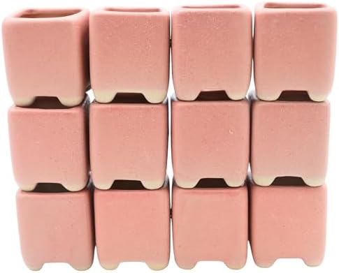 12-Pack 1.6" Modern Square Succulent Pots with Large Drainage Hole - Rustic Morandi Stone Textured Ceramic Planters, Mini Pots for Air Plants, Fairy Gardens (Dusty Pink) by Unknown