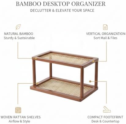 Natural Bamboo Desktop Organizer Rack, Vertical File & Mail Sorter for Office Desk or Kitchen Counter, Sturdy Open Shelf Storage (Brown) - Image 5