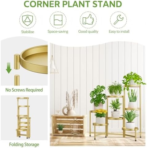 iDavosic.ly 7 Tier Large Plant Stand Indoor Outdoor, 10 In Wide Tray, Gold - Image 5